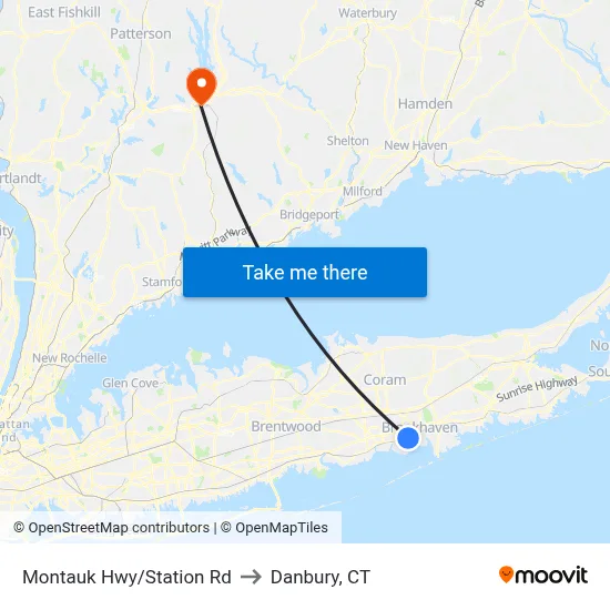Montauk Hwy/Station Rd to Danbury, CT map