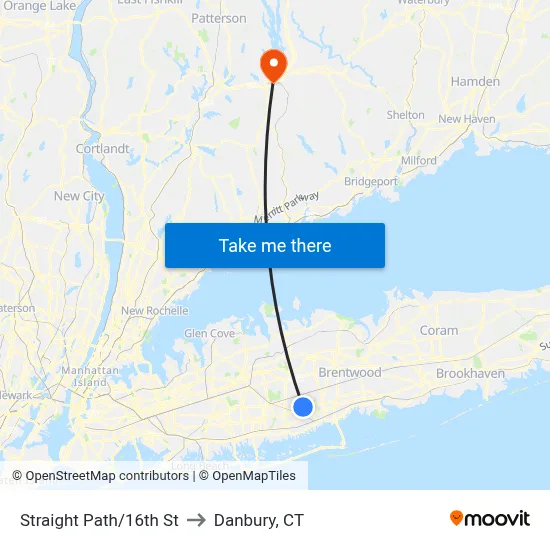 Straight Path/16th St to Danbury, CT map