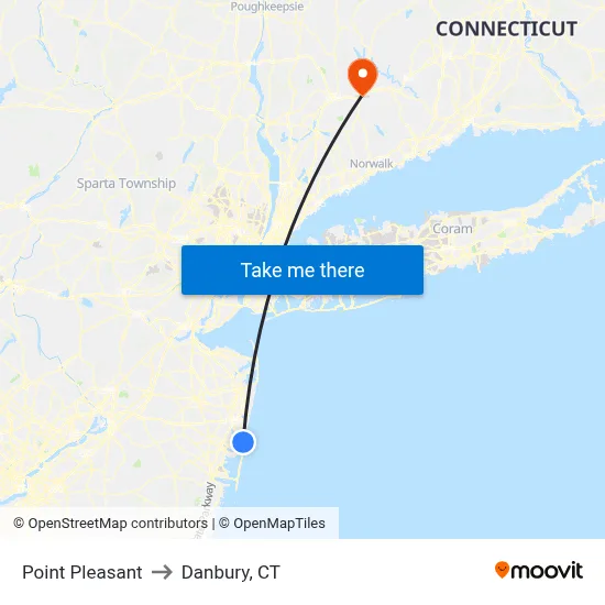 Point Pleasant to Danbury, CT map