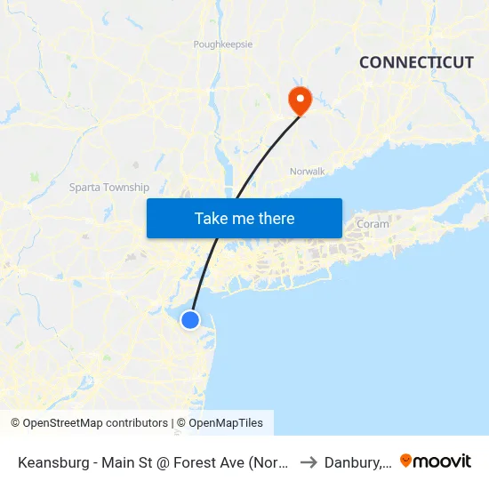 Keansburg -  Main St @ Forest Ave (Northbound) to Danbury, CT map