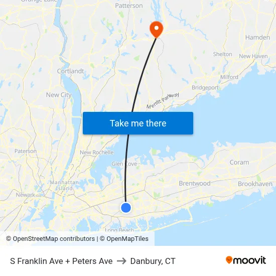 S Franklin Ave + Peters Ave to Danbury, CT map