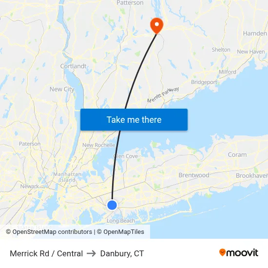 Merrick Rd / Central to Danbury, CT map