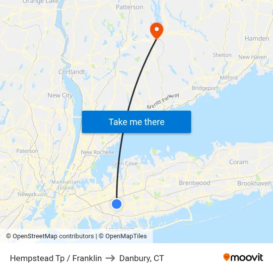 Hempstead Tp / Franklin to Danbury, CT map