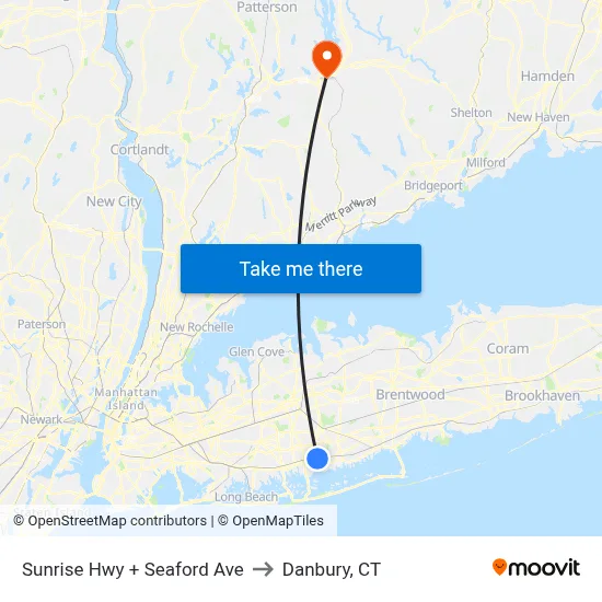 Sunrise Hwy + Seaford Ave to Danbury, CT map