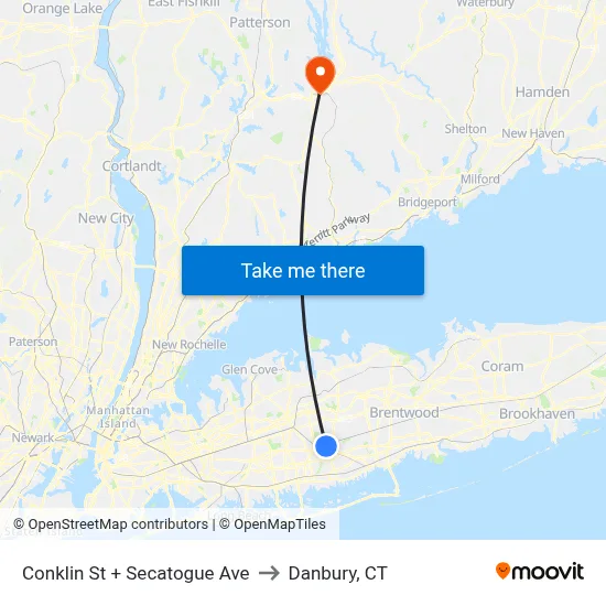 Conklin St + Secatogue Ave to Danbury, CT map