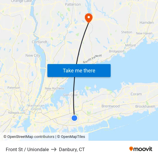 Front St / Uniondale to Danbury, CT map