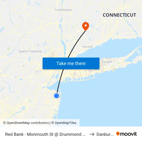 Red Bank - Monmouth St @ Drummond Pl (Southbound) to Danbury, CT map