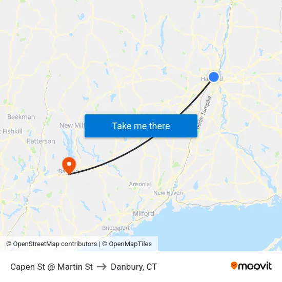 Capen St @ Martin St to Danbury, CT map