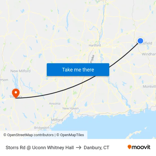 Storrs Rd @ Uconn Whitney Hall to Danbury, CT map