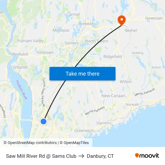 Saw Mill River Rd @ Sams Club to Danbury, CT map