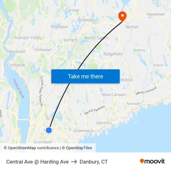 Central Ave @ Harding Ave to Danbury, CT map