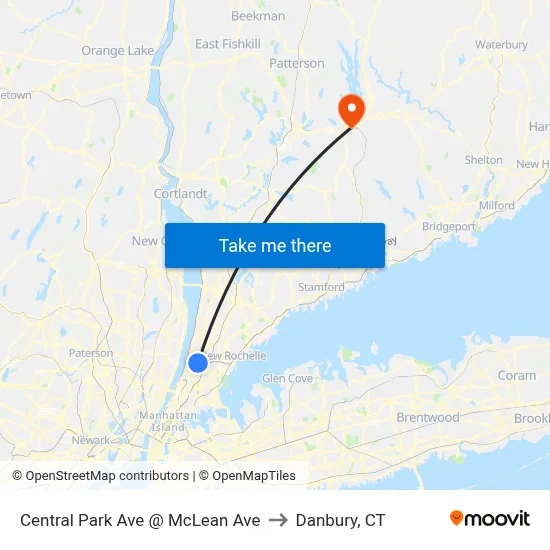 Central Park Ave @ McLean Ave to Danbury, CT map