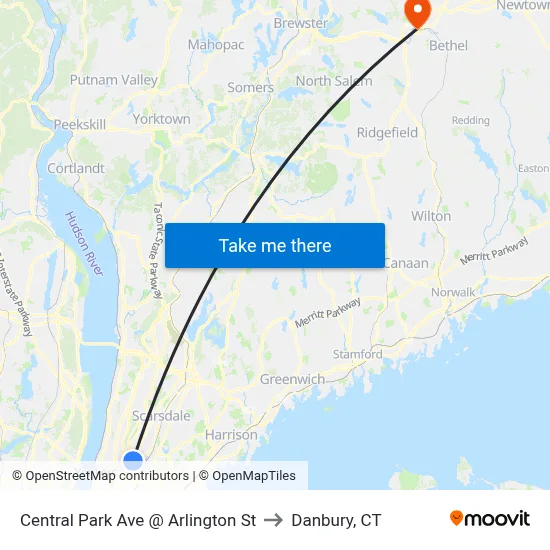 Central Park Ave @ Arlington St to Danbury, CT map