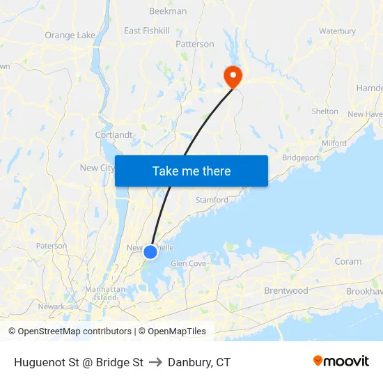 Huguenot St @ Bridge St to Danbury, CT map