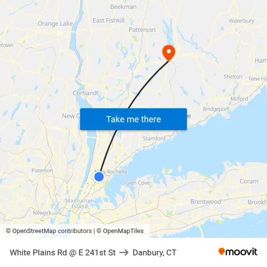 White Plains Rd @ E 241st St to Danbury, CT map