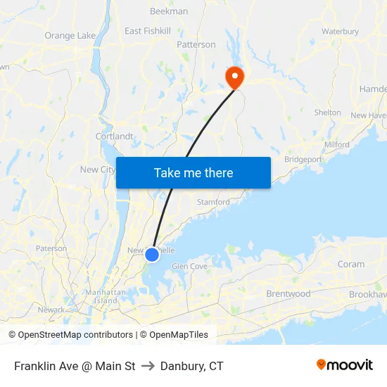 Franklin Ave @ Main St to Danbury, CT map