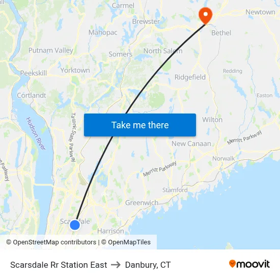 Scarsdale Rr Station East to Danbury, CT map