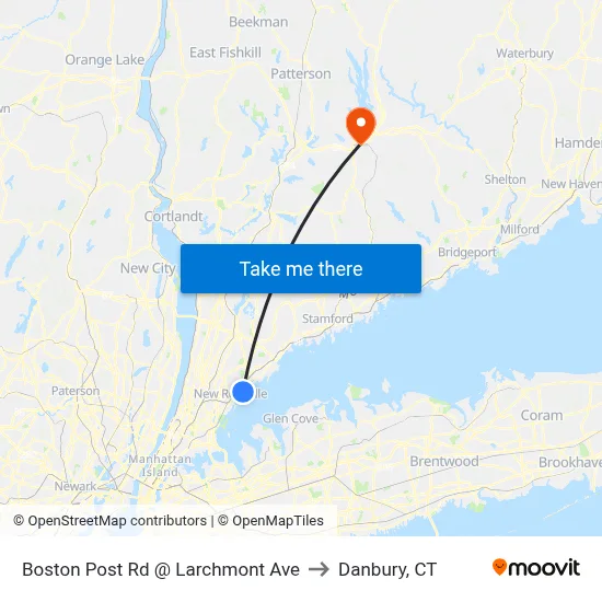Boston Post Rd @ Larchmont Ave to Danbury, CT map
