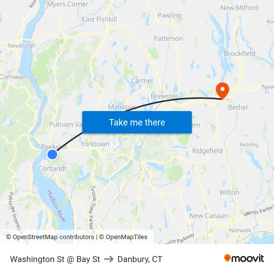 Washington St @ Bay St to Danbury, CT map