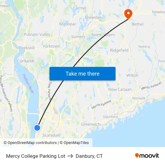 Mercy College Parking Lot to Danbury, CT map