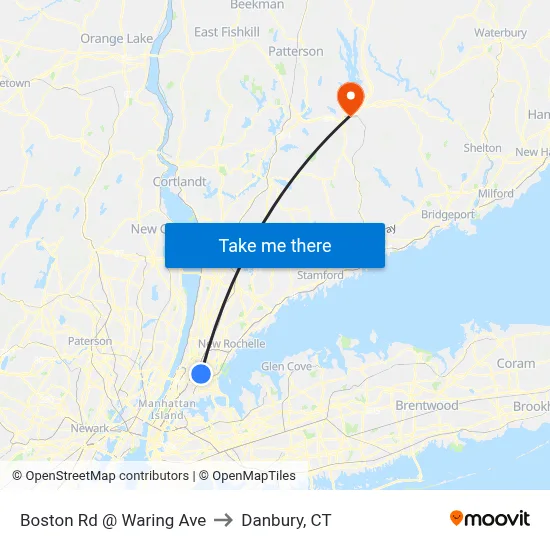 Boston Rd @ Waring Ave to Danbury, CT map