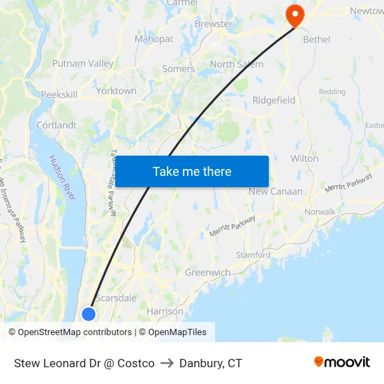 Stew Leonard Dr @ Costco to Danbury, CT map