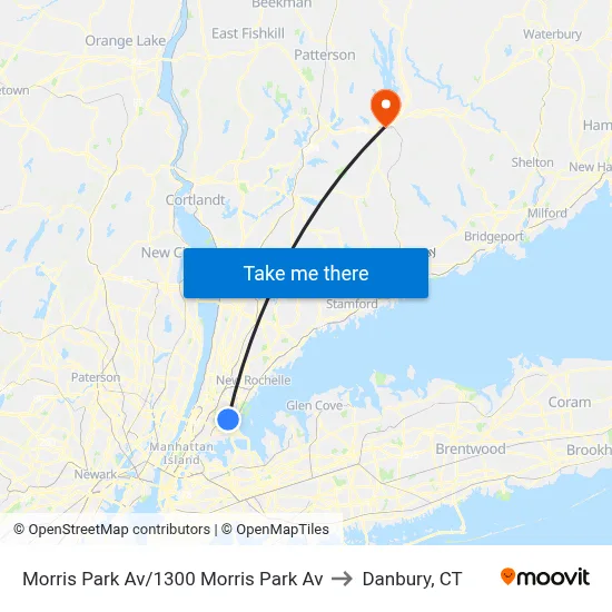 Morris Park Av/1300 Morris Park Av to Danbury, CT map