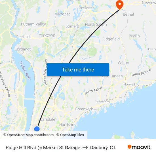 Ridge Hill Blvd @ Market St Garage to Danbury, CT map