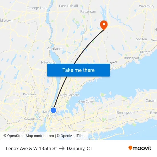 Lenox Ave & W 135th St to Danbury, CT map