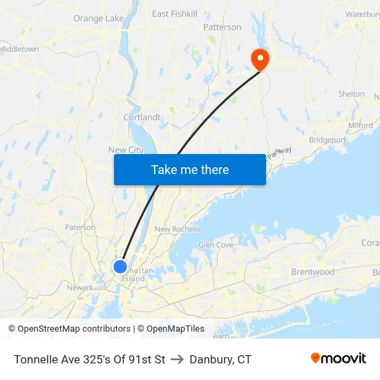 Tonnelle Ave 325's Of 91st St to Danbury, CT map