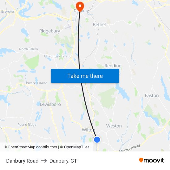 Danbury Road to Danbury, CT map