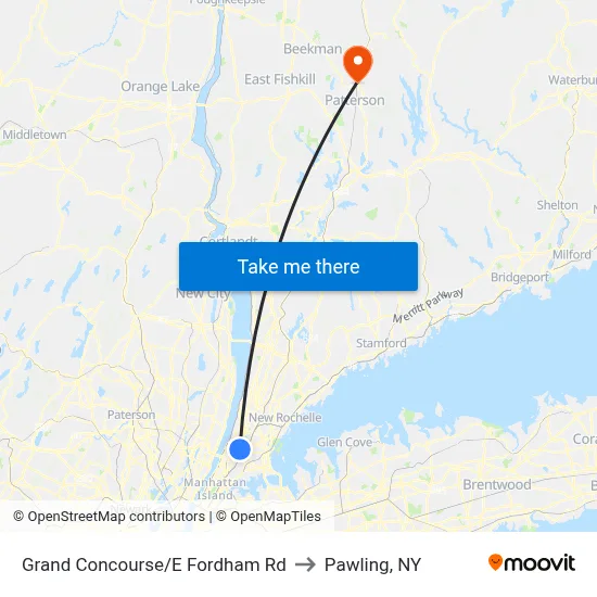 Grand Concourse/E Fordham Rd to Pawling, NY map