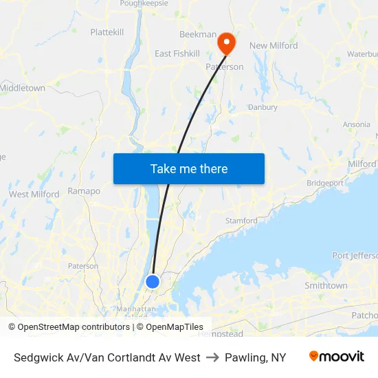 Sedgwick Av/Van Cortlandt Av West to Pawling, NY map