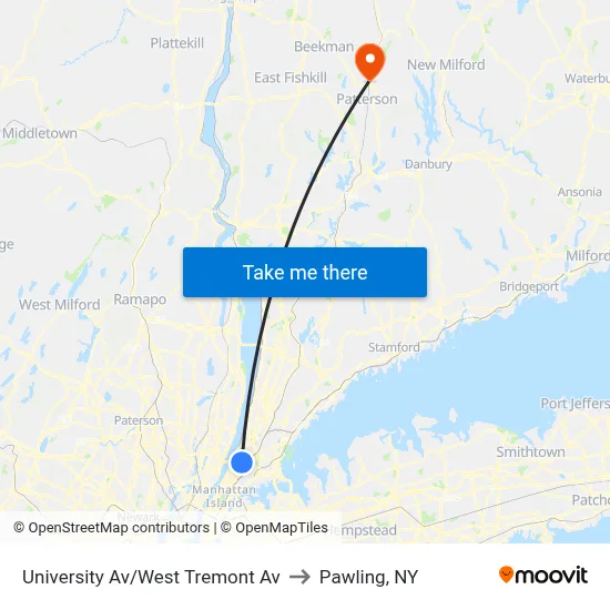 University Av/West Tremont Av to Pawling, NY map