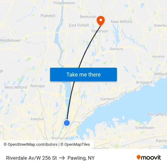 Riverdale Av/W 256 St to Pawling, NY map
