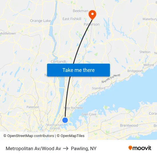 Metropolitan Av/Wood Av to Pawling, NY map