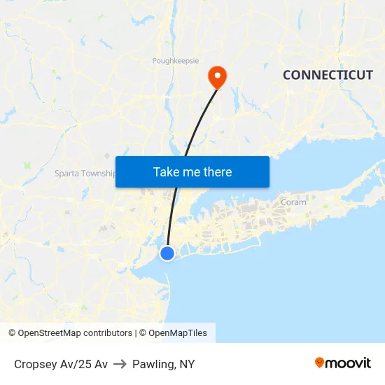 Cropsey Av/25 Av to Pawling, NY map