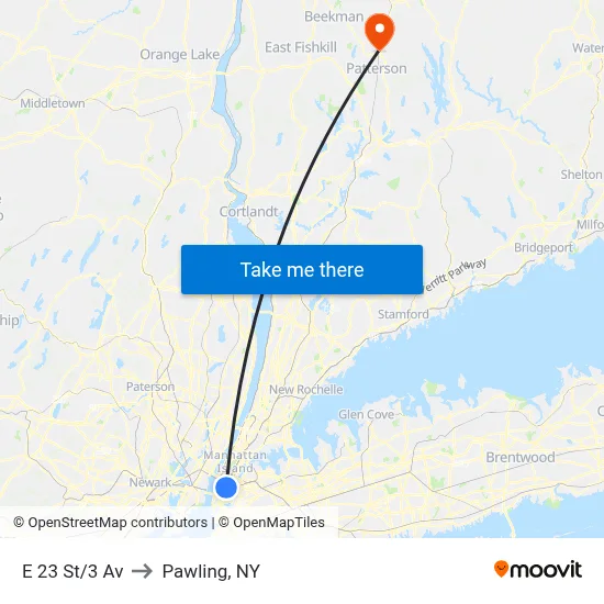 E 23 St/3 Av to Pawling, NY map