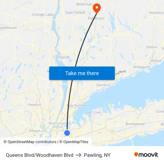 Queens Blvd/Woodhaven Blvd to Pawling, NY map
