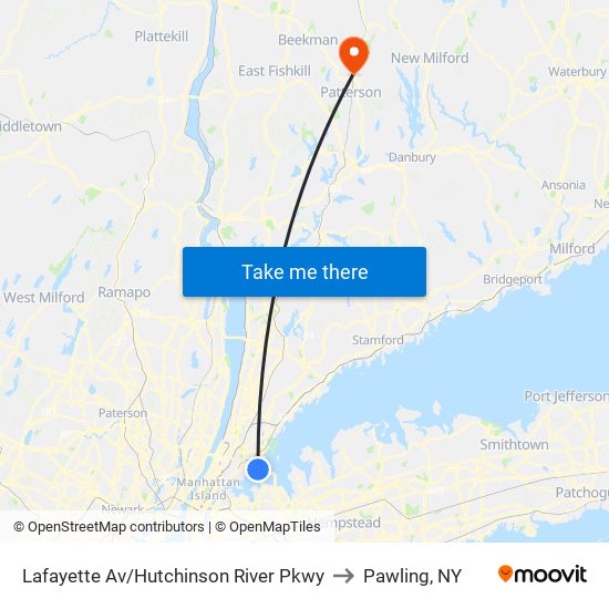 Lafayette Av/Hutchinson River Pkwy to Pawling, NY map