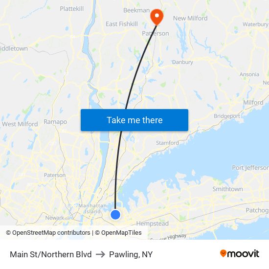 Main St/Northern Blvd to Pawling, NY map