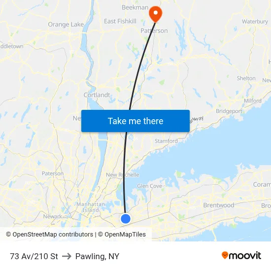 73 Av/210 St to Pawling, NY map