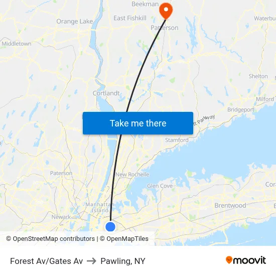 Forest Av/Gates Av to Pawling, NY map