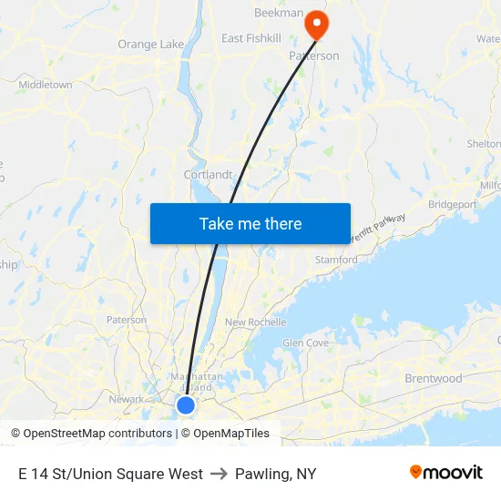 E 14 St/Union Square West to Pawling, NY map