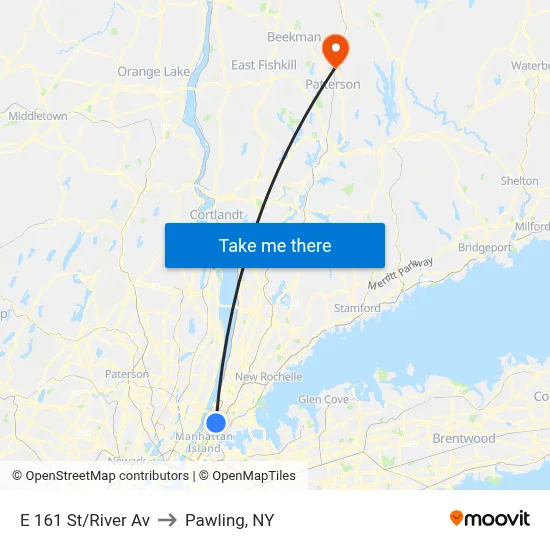 E 161 St/River Av to Pawling, NY map