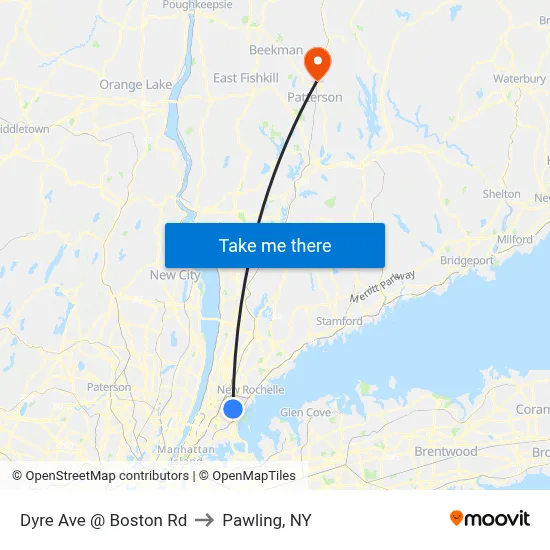 Dyre Ave @ Boston Rd to Pawling, NY map