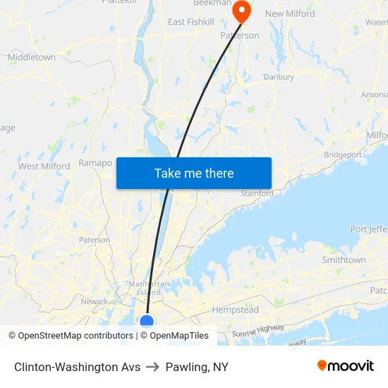 Clinton-Washington Avs to Pawling, NY map