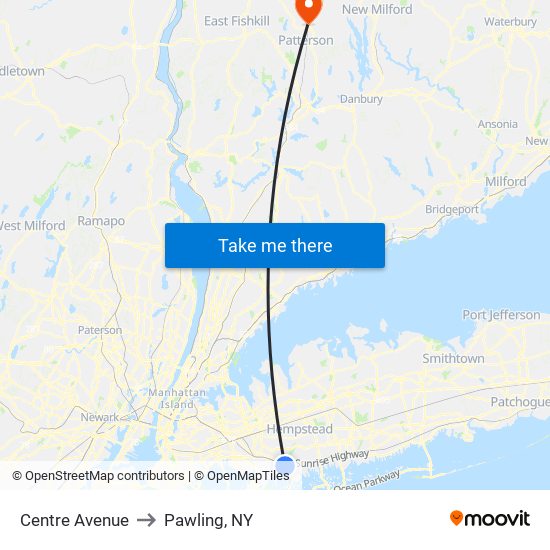 Centre Avenue to Pawling, NY map