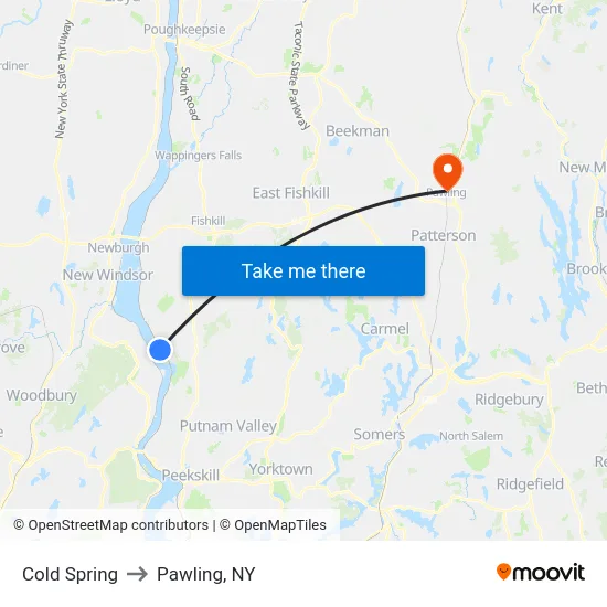 Cold Spring to Pawling, NY map