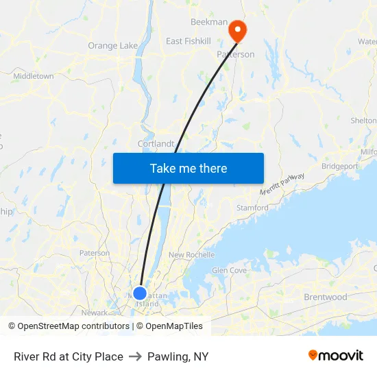 River Rd at City Place to Pawling, NY map